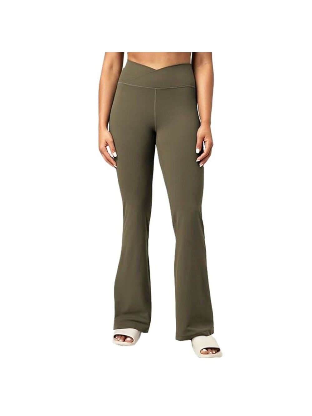 Colorfulkoala Women's Dreamlux Crossover Flare Leggings High Waist Olive Medium